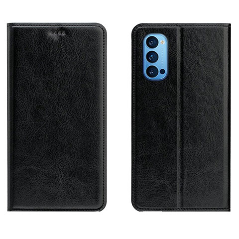 Custodia Portafoglio In Pelle Cover con Supporto T02 per Oppo Reno4 5G Nero