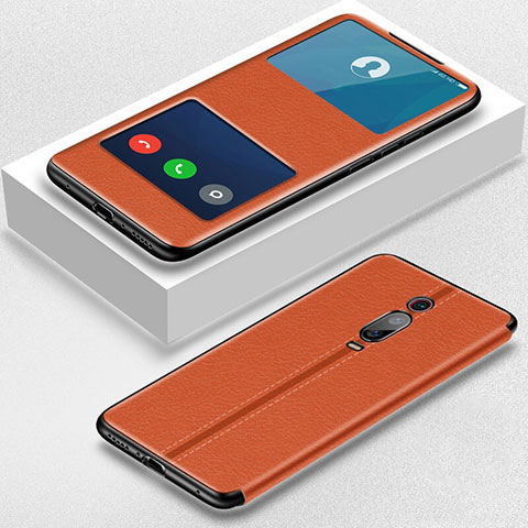 Custodia Portafoglio In Pelle Cover con Supporto T02 per Xiaomi Mi 9T Arancione
