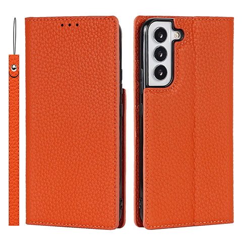 Custodia Portafoglio In Pelle Cover con Supporto T02D per Samsung Galaxy S21 Plus 5G Arancione