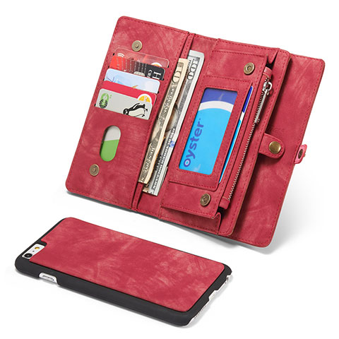 Custodia Portafoglio In Pelle Cover con Supporto T03 per Apple iPhone 6S Plus Rosso