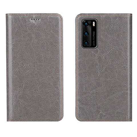 Custodia Portafoglio In Pelle Cover con Supporto T03 per Huawei P40 Grigio