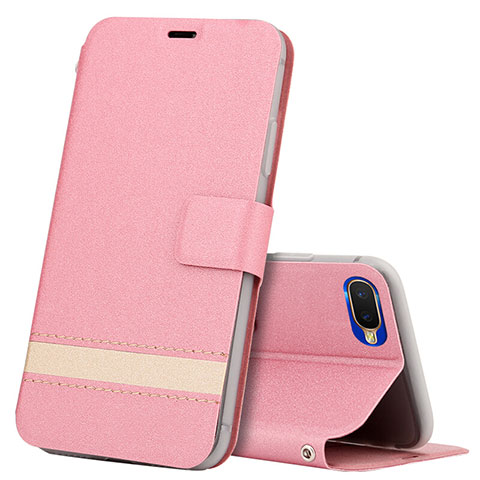 Custodia Portafoglio In Pelle Cover con Supporto T03 per Oppo K1 Rosa