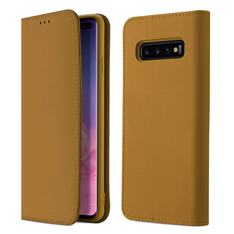 Custodia Portafoglio In Pelle Cover con Supporto T03 per Samsung Galaxy S10 Plus Arancione