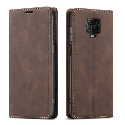 Custodia Portafoglio In Pelle Cover con Supporto T03 per Xiaomi Redmi Note 9 Pro Marrone