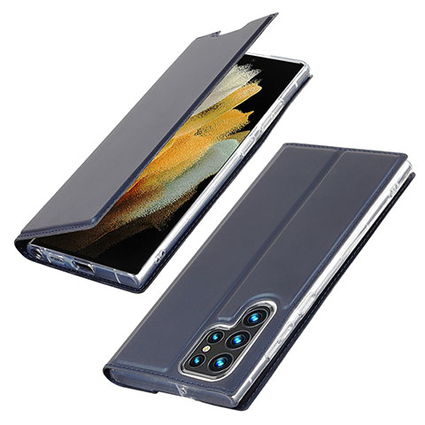 Custodia Portafoglio In Pelle Cover con Supporto T03D per Samsung Galaxy S23 Ultra 5G Blu