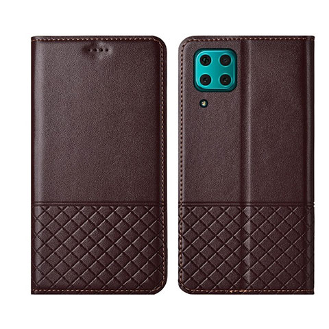 Custodia Portafoglio In Pelle Cover con Supporto T04 per Huawei P40 Lite Marrone