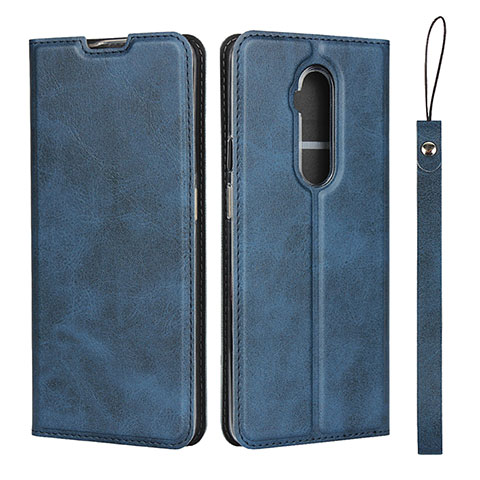 Custodia Portafoglio In Pelle Cover con Supporto T04 per OnePlus 7T Pro Blu