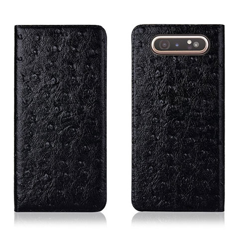 Custodia Portafoglio In Pelle Cover con Supporto T04 per Samsung Galaxy A80 Nero