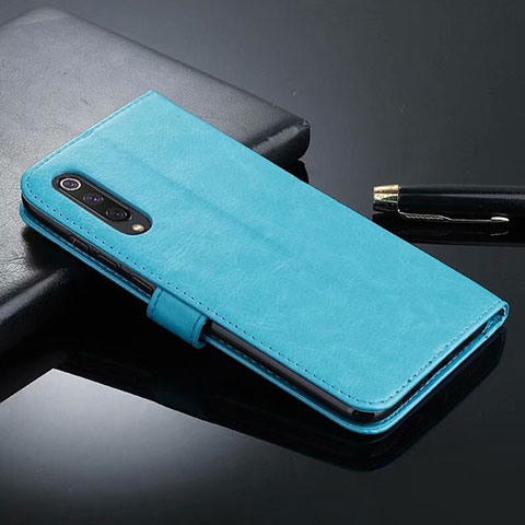 Custodia Portafoglio In Pelle Cover con Supporto T04 per Xiaomi Mi A3 Ciano