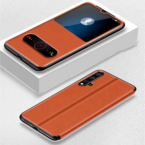 Custodia Portafoglio In Pelle Cover con Supporto T05 per Huawei Nova 5 Pro Arancione