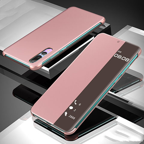 Custodia Portafoglio In Pelle Cover con Supporto T05 per Huawei P20 Pro Oro Rosa