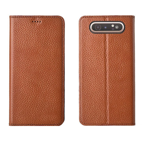 Custodia Portafoglio In Pelle Cover con Supporto T05 per Samsung Galaxy A80 Arancione