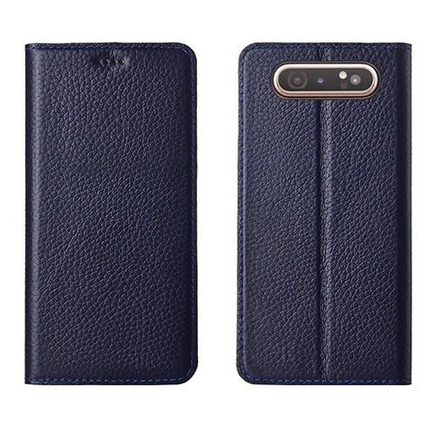 Custodia Portafoglio In Pelle Cover con Supporto T05 per Samsung Galaxy A80 Blu