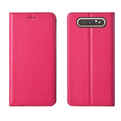 Custodia Portafoglio In Pelle Cover con Supporto T05 per Samsung Galaxy A80 Rosa Caldo
