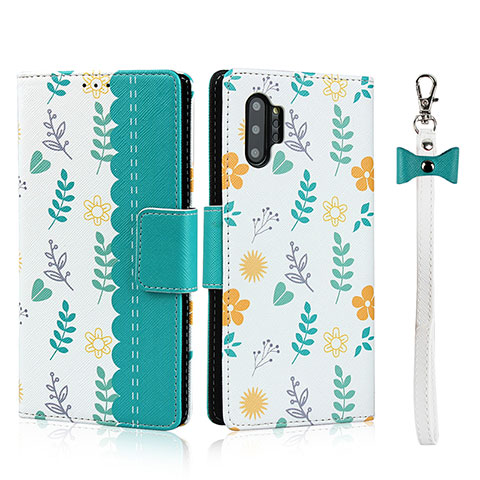 Custodia Portafoglio In Pelle Cover con Supporto T05 per Samsung Galaxy Note 10 Plus 5G Ciano