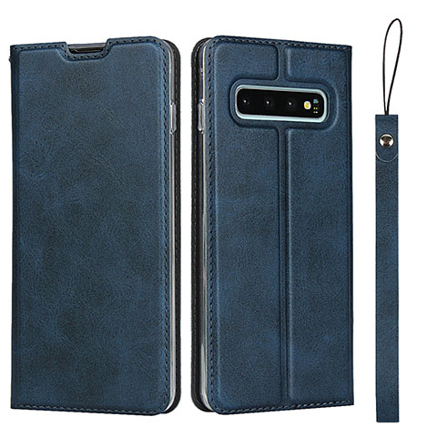 Custodia Portafoglio In Pelle Cover con Supporto T05 per Samsung Galaxy S10 Blu