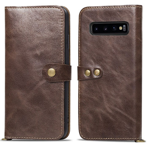 Custodia Portafoglio In Pelle Cover con Supporto T05 per Samsung Galaxy S10 Plus Marrone