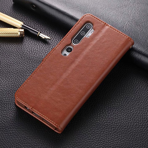 Custodia Portafoglio In Pelle Cover con Supporto T05 per Xiaomi Mi Note 10 Marrone