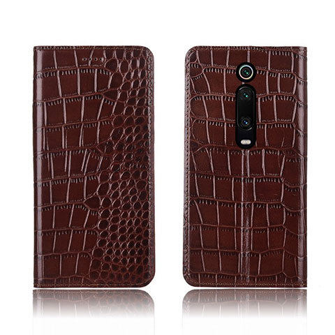 Custodia Portafoglio In Pelle Cover con Supporto T05 per Xiaomi Redmi K20 Marrone