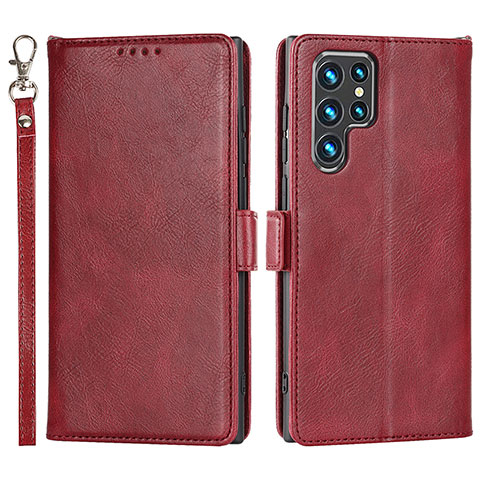 Custodia Portafoglio In Pelle Cover con Supporto T05D per Samsung Galaxy S21 Ultra 5G Rosso