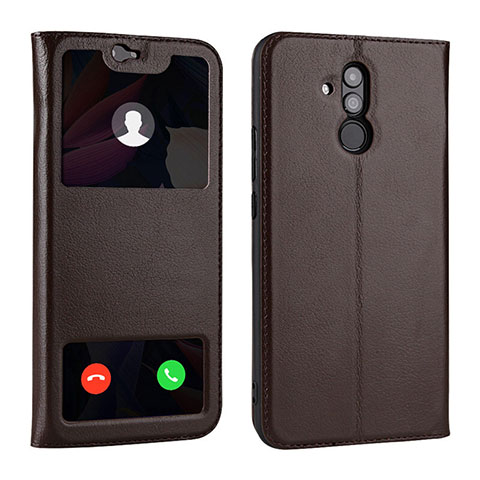 Custodia Portafoglio In Pelle Cover con Supporto T06 per Huawei Mate 20 Lite Marrone