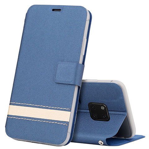 Custodia Portafoglio In Pelle Cover con Supporto T06 per Huawei Mate 20 Pro Blu