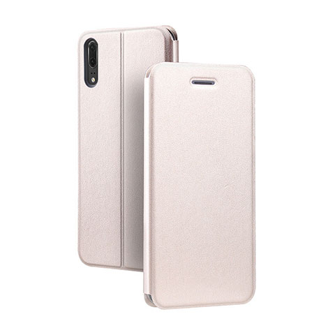 Custodia Portafoglio In Pelle Cover con Supporto T06 per Huawei P20 Oro