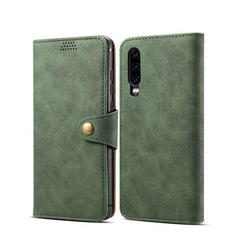 Custodia Portafoglio In Pelle Cover con Supporto T06 per Huawei P30 Verde