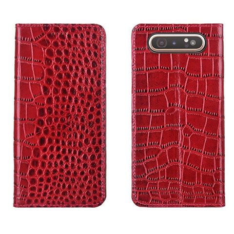 Custodia Portafoglio In Pelle Cover con Supporto T06 per Samsung Galaxy A80 Rosso