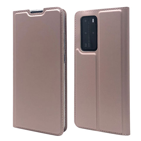 Custodia Portafoglio In Pelle Cover con Supporto T07 per Huawei P40 Pro Oro Rosa
