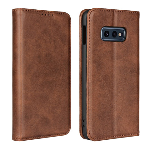 Custodia Portafoglio In Pelle Cover con Supporto T07 per Samsung Galaxy S10e Marrone