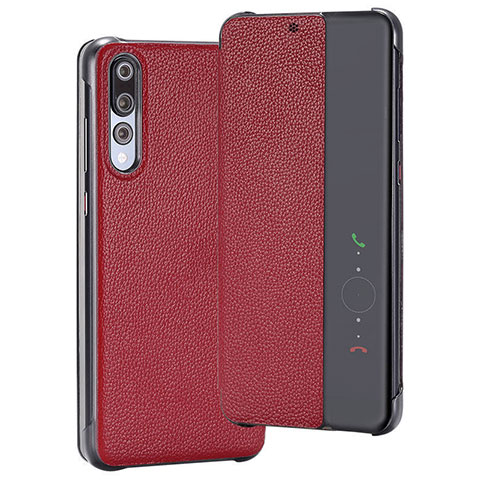 Custodia Portafoglio In Pelle Cover con Supporto T08 per Huawei P20 Pro Rosso