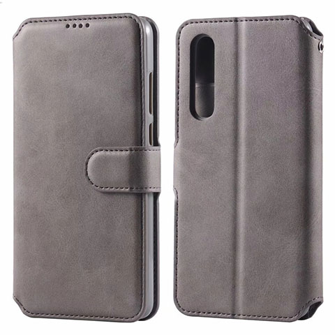 Custodia Portafoglio In Pelle Cover con Supporto T08 per Huawei P30 Grigio