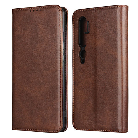 Custodia Portafoglio In Pelle Cover con Supporto T08 per Xiaomi Mi Note 10 Marrone