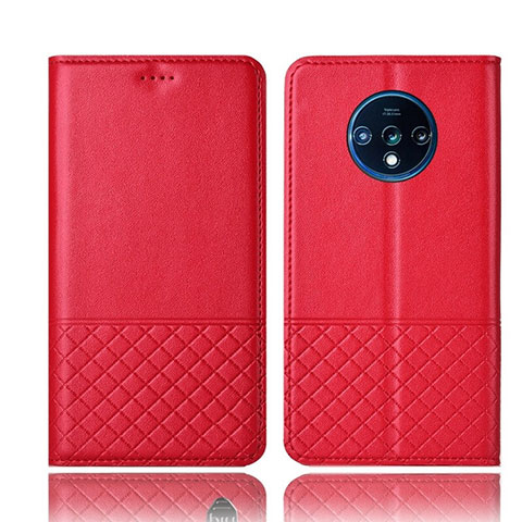 Custodia Portafoglio In Pelle Cover con Supporto T09 per OnePlus 7T Rosso
