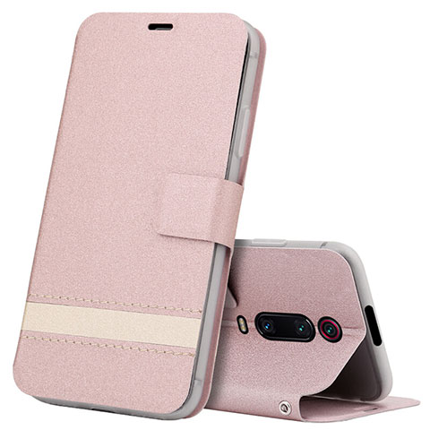 Custodia Portafoglio In Pelle Cover con Supporto T09 per Xiaomi Redmi K20 Pro Oro Rosa