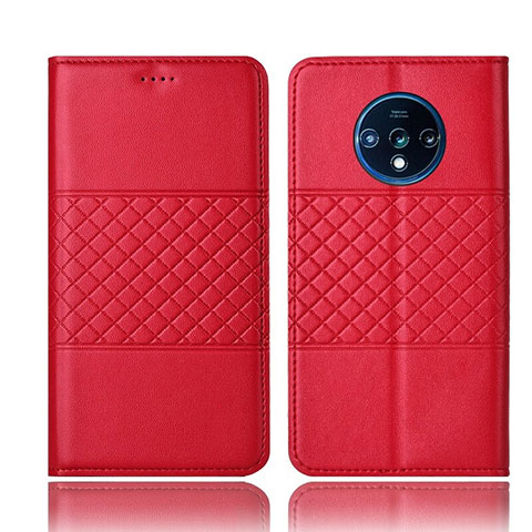 Custodia Portafoglio In Pelle Cover con Supporto T10 per OnePlus 7T Rosso