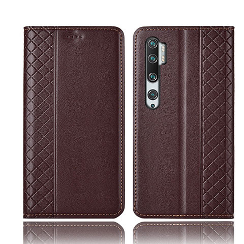 Custodia Portafoglio In Pelle Cover con Supporto T10 per Xiaomi Mi Note 10 Marrone