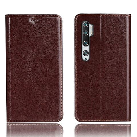 Custodia Portafoglio In Pelle Cover con Supporto T12 per Xiaomi Mi Note 10 Marrone