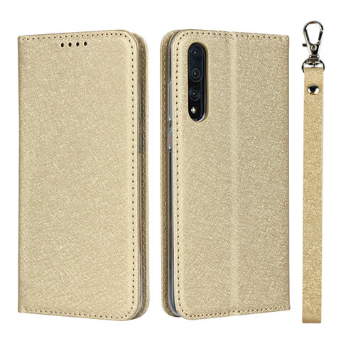 Custodia Portafoglio In Pelle Cover con Supporto T16 per Huawei P20 Pro Oro