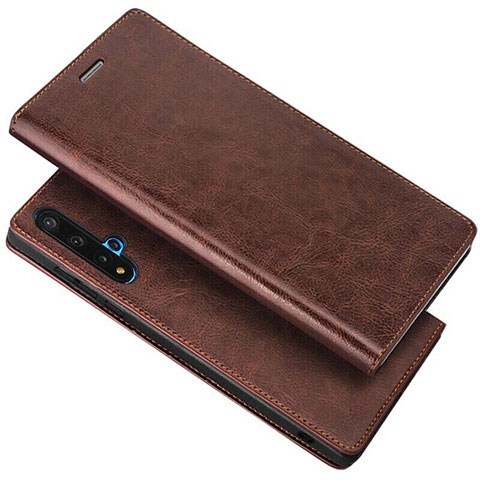 Custodia Portafoglio In Pelle Cover con Supporto T18 per Huawei Honor 20 Marrone