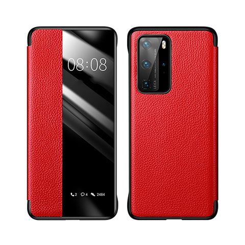 Custodia Portafoglio In Pelle Cover con Supporto T18 per Huawei P40 Pro Rosso