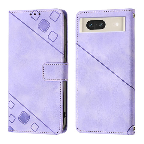 Custodia Portafoglio In Pelle Cover con Supporto Y01B per Google Pixel 7 5G Viola