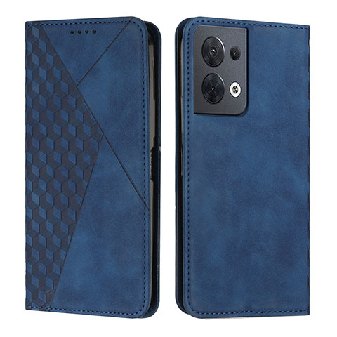 Custodia Portafoglio In Pelle Cover con Supporto Y02X per Oppo Reno8 5G Blu