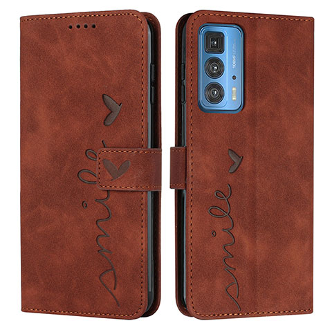 Custodia Portafoglio In Pelle Cover con Supporto Y03X per Motorola Moto Edge 20 Pro 5G Marrone