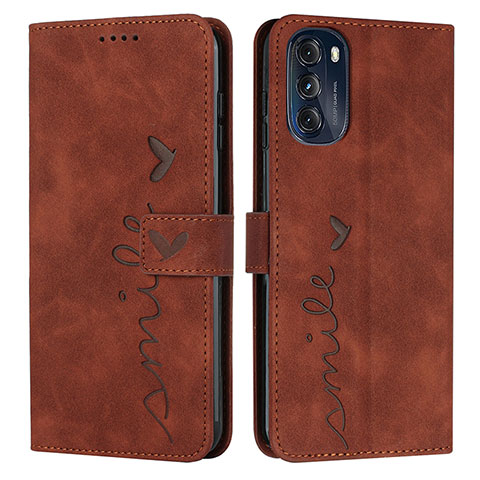 Custodia Portafoglio In Pelle Cover con Supporto Y03X per Motorola Moto G 5G (2022) Marrone