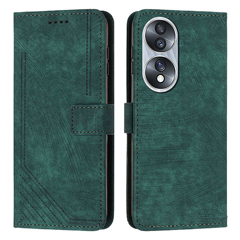 Custodia Portafoglio In Pelle Cover con Supporto Y07X per Huawei Honor X7b Verde