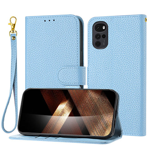 Custodia Portafoglio In Pelle Cover con Supporto Y09X per Motorola Moto G22 Blu