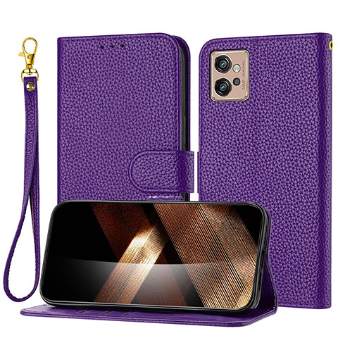 Custodia Portafoglio In Pelle Cover con Supporto Y09X per Motorola Moto G32 Viola