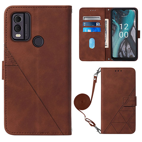 Custodia Portafoglio In Pelle Cover con Supporto YB1 per Nokia C22 Marrone